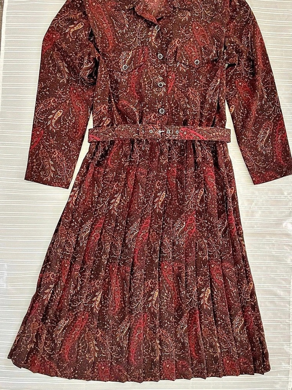Leslie Fay Paisley Midi Dress in Brown & Red Size 14 career preppy